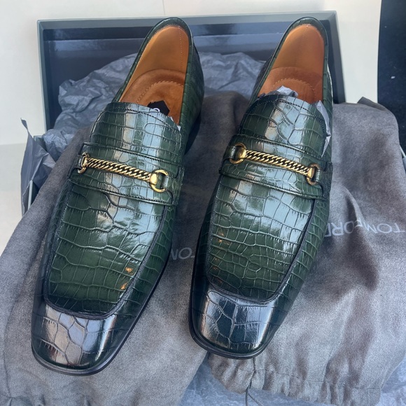 Tom Ford Olive Crocodile Embossed Loafers - Picture 1 of 9